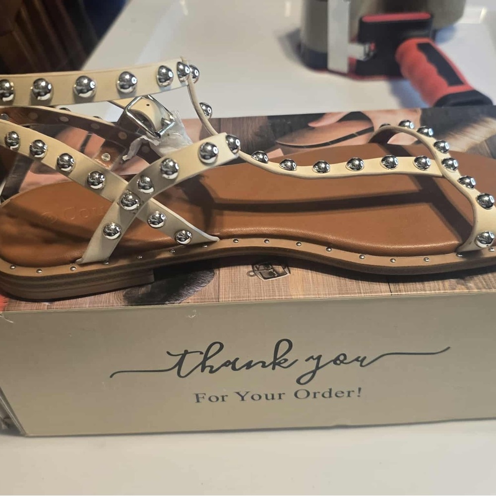 Studded Cream Sandals - Picture 9 of 10